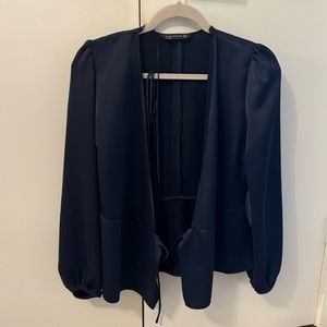 ZARA navy satin tie front blouse